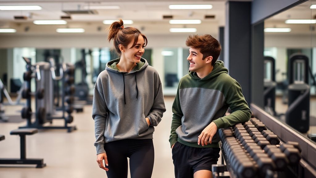 Learn How to Talk About Funny Childhood Memories in English 5 Conversation 3 Gym Buddies Taking a Break